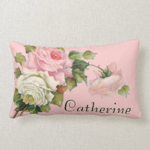 Ihr Name mit hübschem rosa Rosen-KissenThrow Lendenkissen
