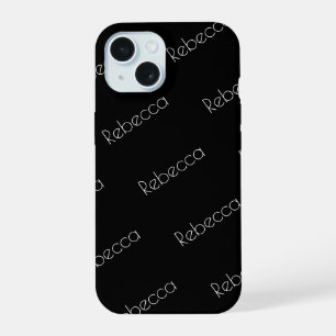 Ihr Name Moderne weiße Schrift auf Schwarz iPhone 15 Hülle