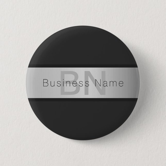 Ihr Name & Monogramm | Grautöne & Faux-Silber-Look Button (Vorderseite)