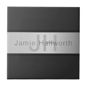 Ihr Name & Monogramm Grautöne & Faux-Silber-Look Fliese