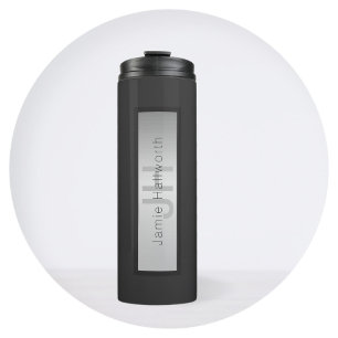 Ihr Name & Monogramm Grautöne & Faux-Silber-Look Thermosbecher