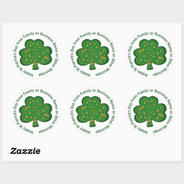 Ihr Name Nachricht St Patricks Day Green Kleeblatt Runder Aufkleber (Blatt)
