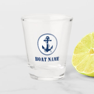 Ihr Name Navy Blue Rope & Anchor Schnapsglas
