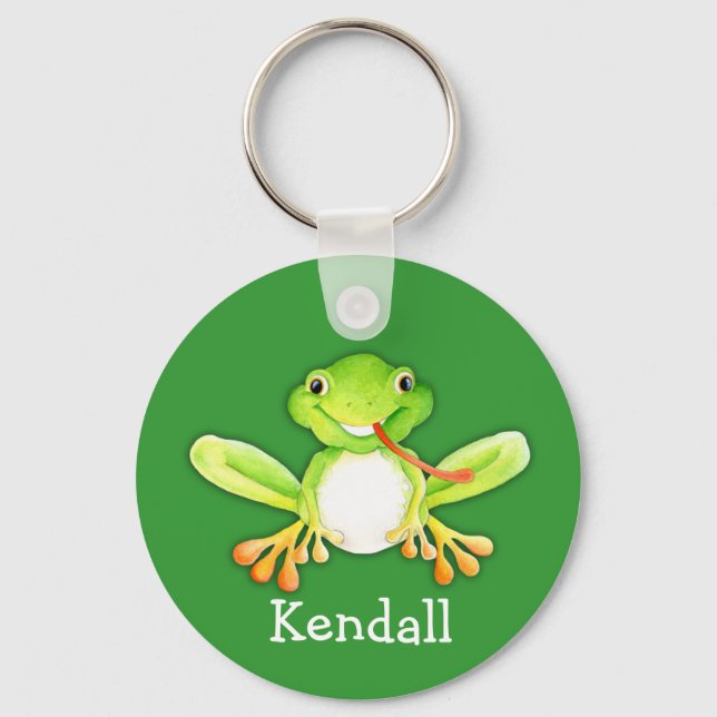 Ihr Name niedlicher Froschfrosch grün Schlüsselanh Schlüsselanhänger (Vorderseite)