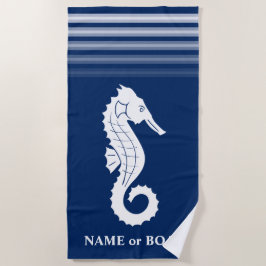 Ihr Name oder Boot Seepferd Navy Blue White Strip Strandtuch
