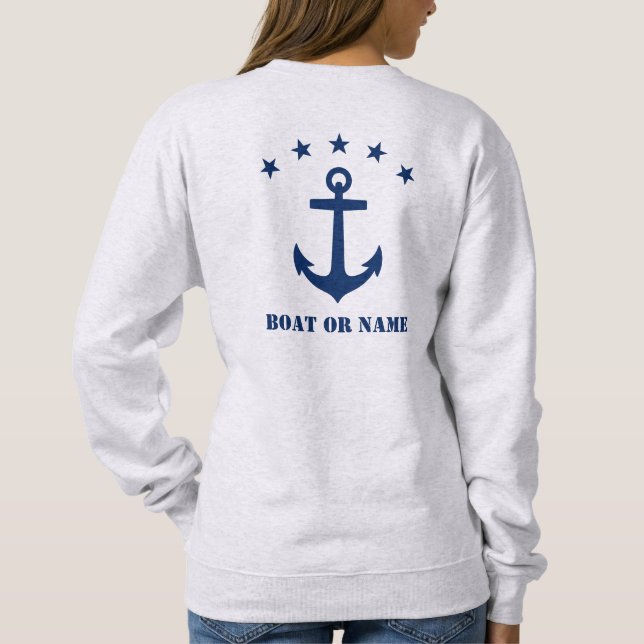 Ihr Name oder Bootname Klassische Ankerstars grau Sweatshirt (Rückseite)