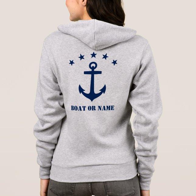 Ihr Name oder Bootname Klassischer Anker Blau & Gr Hoodie (Rückseite)