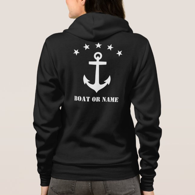 Ihr Name oder Bootname Klassischer Anker Schwarz-w Hoodie (Rückseite)
