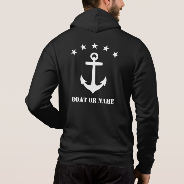 Ihr Name oder Bootname Klassischer Anker Schwarz-w Hoodie (Rückseite)