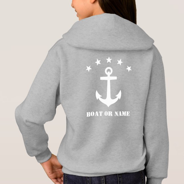 Ihr Name oder Bootname Klassischer Anker Weiß & Gr Hoodie (Rückseite)