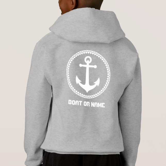 Ihr Name oder Bootsname Anker Weiß & Grau Hoodie (Rückseite)