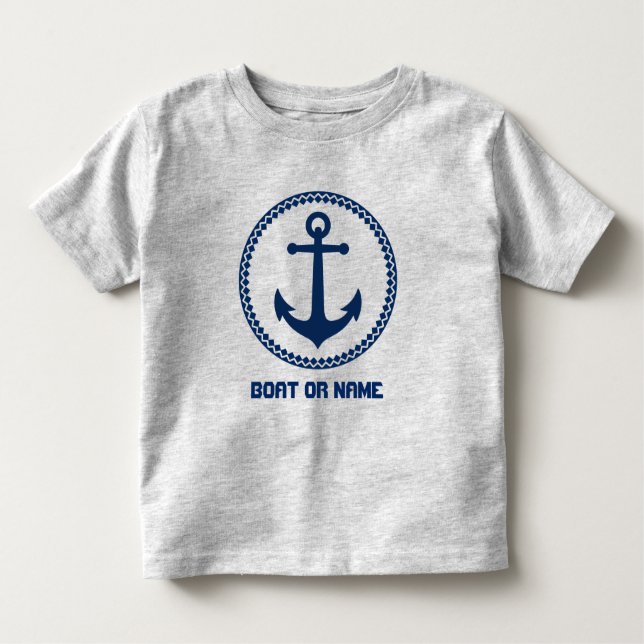 Ihr Name oder Bootsname Sea Anchor Navy Blue Grau Kleinkind T-shirt (Vorderseite)