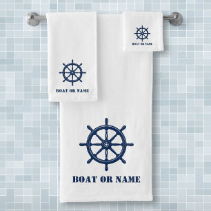 Ihr Name oder Ihr Boot Nautical Ships Wheel Helm Badhandtuch Set