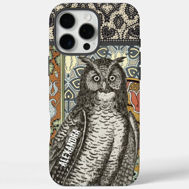 Ihr Name oder Ihre Owl Trendfloral Damask iPhone 16 Pro Max Hülle (Rückseite)