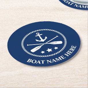 Ihr Name oder Text Anchor Oars Navy Blue Runder Pappuntersetzer