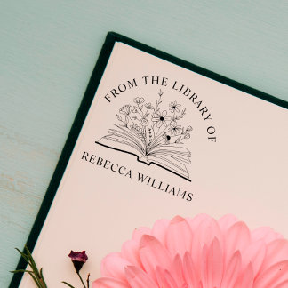 Ihr Name Open Book & Blume aus der Bibliothek Permastempel