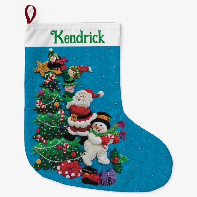 Ihr Name Personalisieren Spaß Santa Snowman Blue G Großer Weihnachtsstrumpf (Vorderseite)