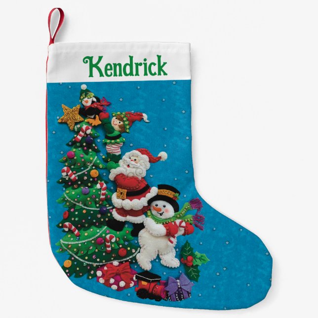 Ihr Name Personalisieren Spaß Santa Snowman Blue G Kleiner Weihnachtsstrumpf (Vorderseite)