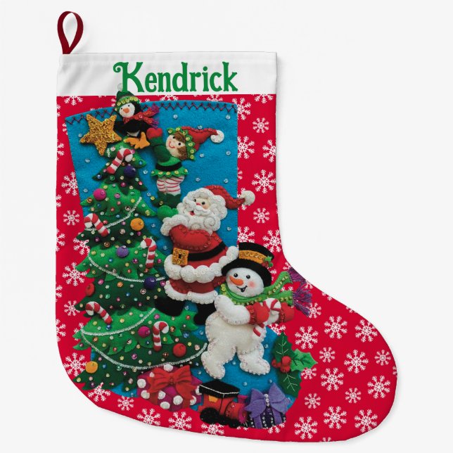 Ihr Name Personalisieren Spaß Santa Snowman Red Gr Großer Weihnachtsstrumpf (Vorderseite)
