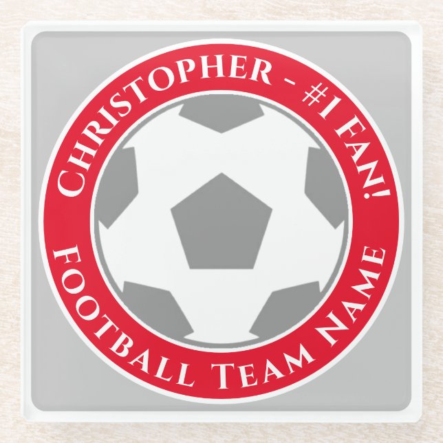 Ihr Name plus Fußballmannschaftsname Glasuntersetzer (Vorderseite)