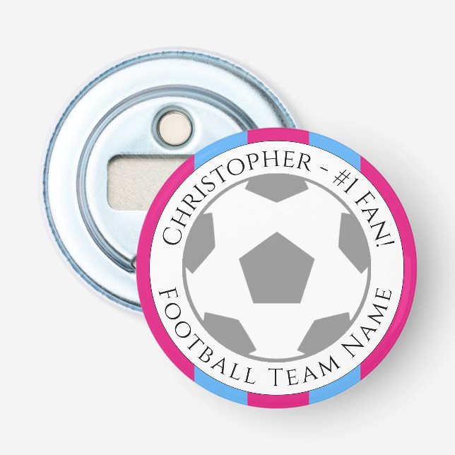 Ihr Name plus Name des Fußballteams Flaschenöffner (Vorderseite)