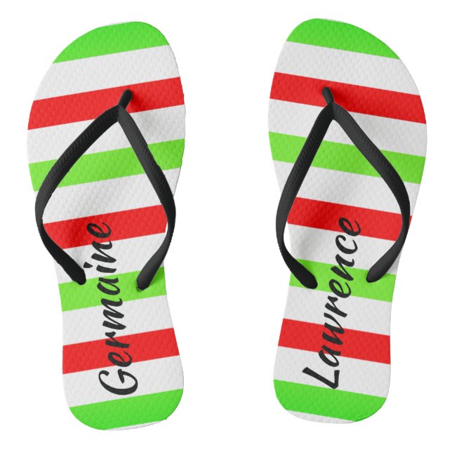(Ihr Name) Red White Green Stripes Col. Flip Flops (Fußbett)