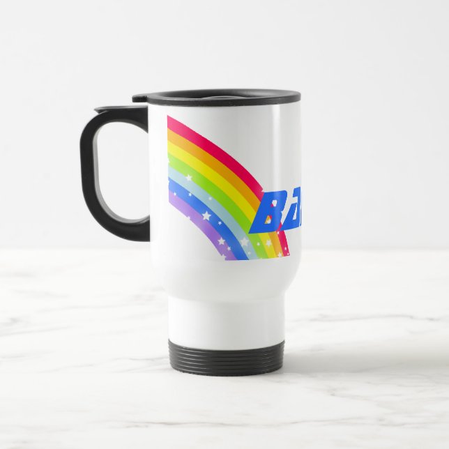 "Ihr Name" Regenbogenreise / Kinderclub Blau Tasse (Links)