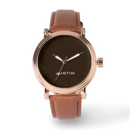 Ihr Name Rose Gold Männer braune Gesichtsband Hand Armbanduhr