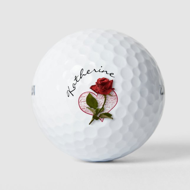Ihr Name Rote Rose & Stem Floral Fotografie Golfball (Vorderseite)
