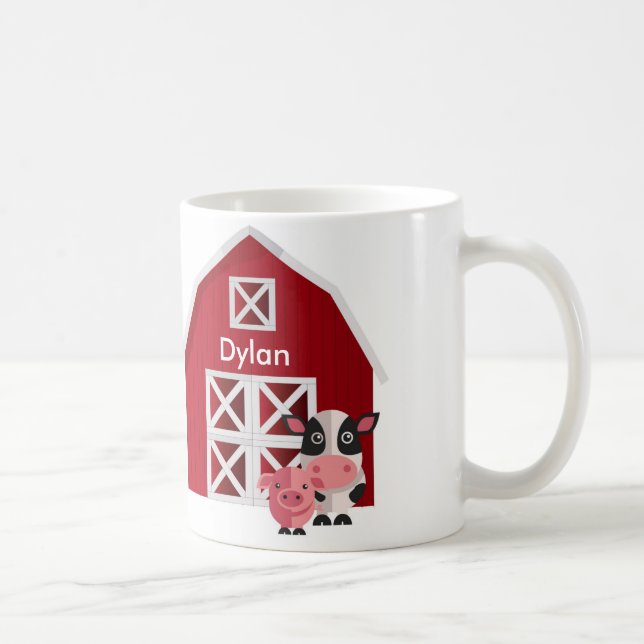 Ihr Name Roter Stall mit Landtieren Kinder Tasse (Rechts)