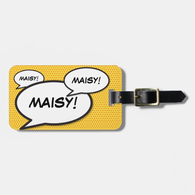 Ihr Name Speech Bubble Fun Retro Comic Book Gepäckanhänger (Vorderseite horizontal)