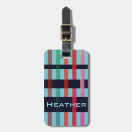 Ihr Name und die farbenfrohen Weberstreifen auf we Gepäckanhänger