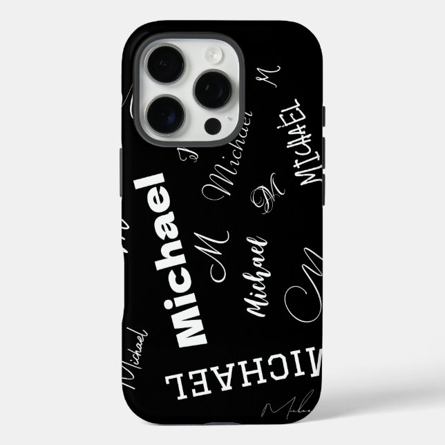 Ihr Name und Ihr benutzerdefiniertes Monogramm-Mus iPhone 16 Pro Hülle (Rückseite)