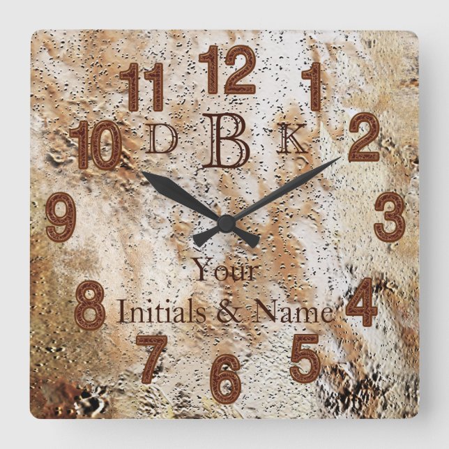 Ihr Name und Ihre Initialen Rustic Man Höhlenwand  Quadratische Wanduhr (Vorderseite)