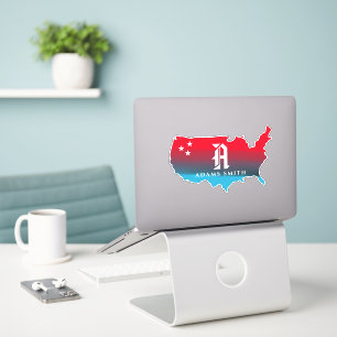 Ihr Name und Ihre Initialzündung auf Amerika Karte Aufkleber