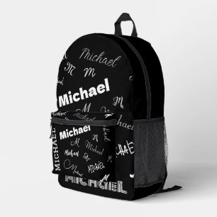 Ihr Name und Monogramm individuelles Muster schwar Bedruckter Rucksack