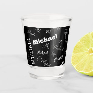 Ihr Name und Monogramm individuelles Muster schwar Schnapsglas