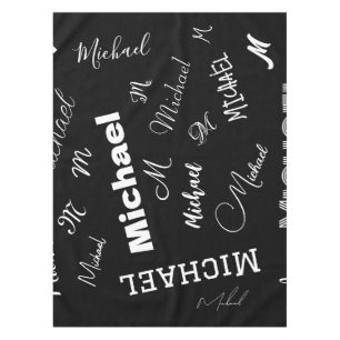 Ihr Name und Monogramm individuelles Muster schwar Tischdecke