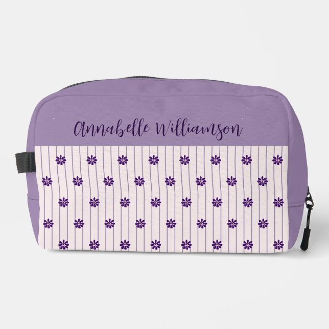 Ihr Name Violet & Blush Streifen Lila Blüten Waschbeutel (Vorderseite)