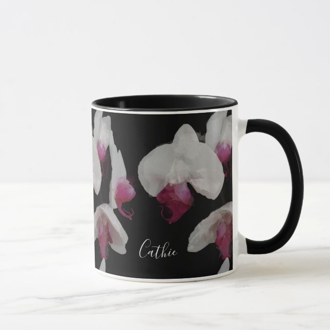 Ihr Name Wasserfarbe Orchids Tasse (Rechts)