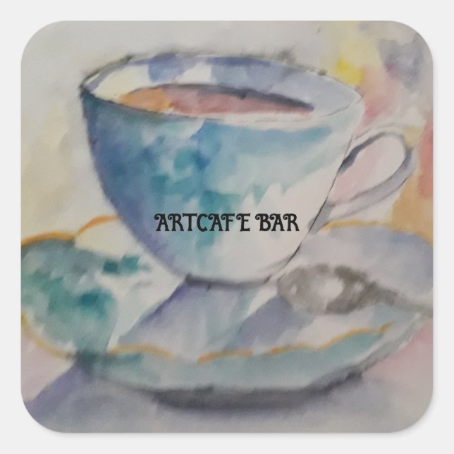 Ihr Name Watercolor coffee Tasse und Untertasse Quadratischer Aufkleber (Vorderseite)
