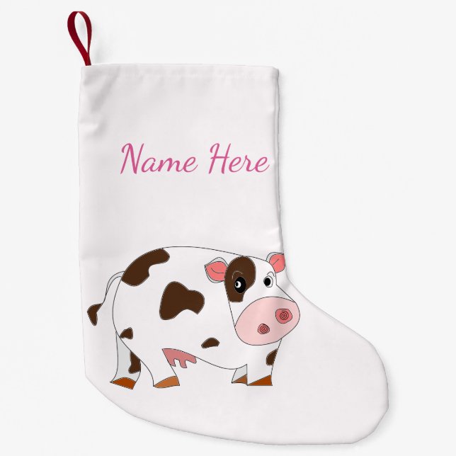 Ihr Name Weihnachts-Strumpf mit Happy Baby Cow Kleiner Weihnachtsstrumpf (Vorderseite)