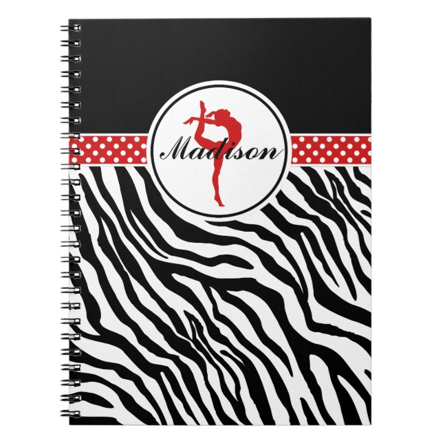 Ihr Name Zebra Print Gymnastik mit roten Details Notizblock (Vorderseite)