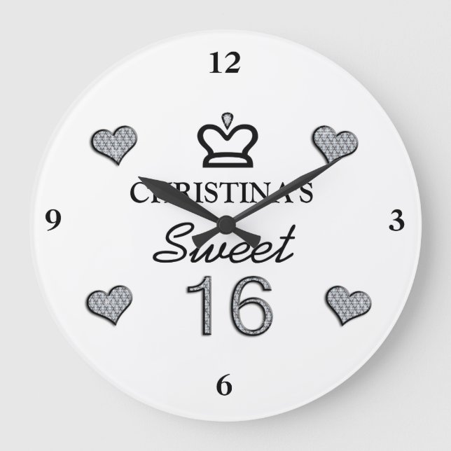 Ihr Namens16. Geburtstag in den Diamanten Große Wanduhr (Vorderseite)