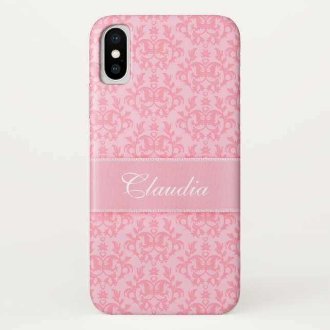 "Ihr Namens" Damast hellrosa iphone Fall Case-Mate iPhone Hülle (Rückseite)