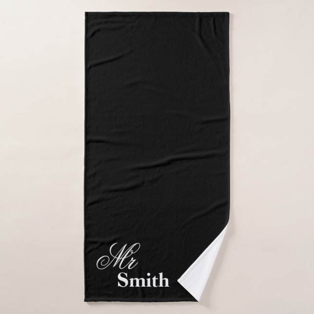 Ihr Namensherr Smith White Typography Black Badehandtuch (Badehandtuch)