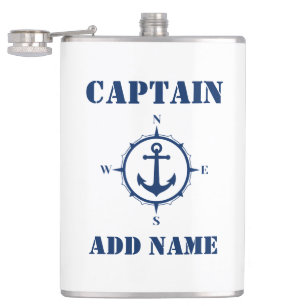 Ihr Namenskapitän Flask Compass Anchor White Flachmann