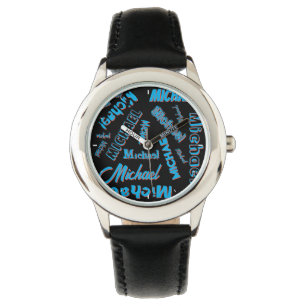 Ihr Namensmuster monogramm blaue schwarze Farbe Armbanduhr