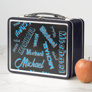 Ihr Namensmuster monogramm blaue schwarze Farbe Metall Brotdose