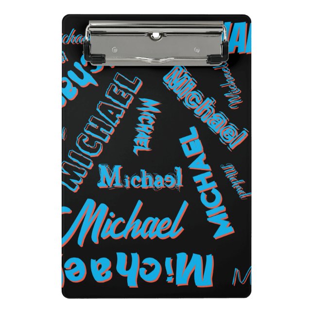 Ihr Namensmuster monogramm blaue schwarze Farbe Mini Klemmbrett (Vorderseite)